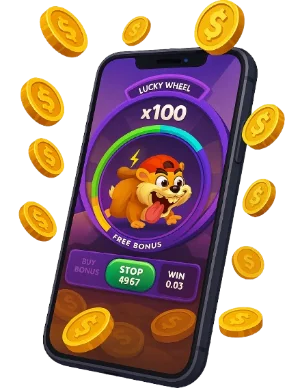 Teléfono inteligente con el Hamster Run Crash juego y monedas